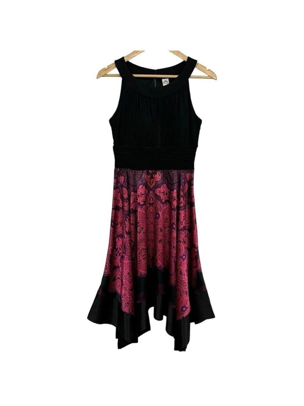 Sangria Cocktail Dress Sz 8 Black Pink Red Handkerchief Party Sexy Event EUC